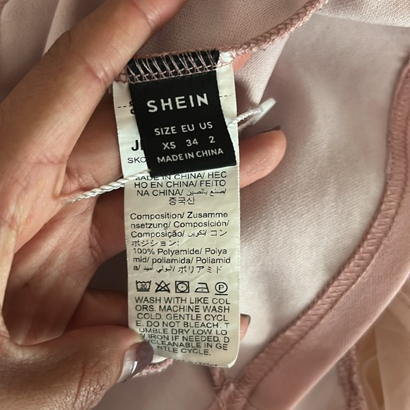 SHEIN Romantic Pink Puff Sleeve Dress – Sheer Detail & Ruffle Neckline size XS - Picture 6 of 6